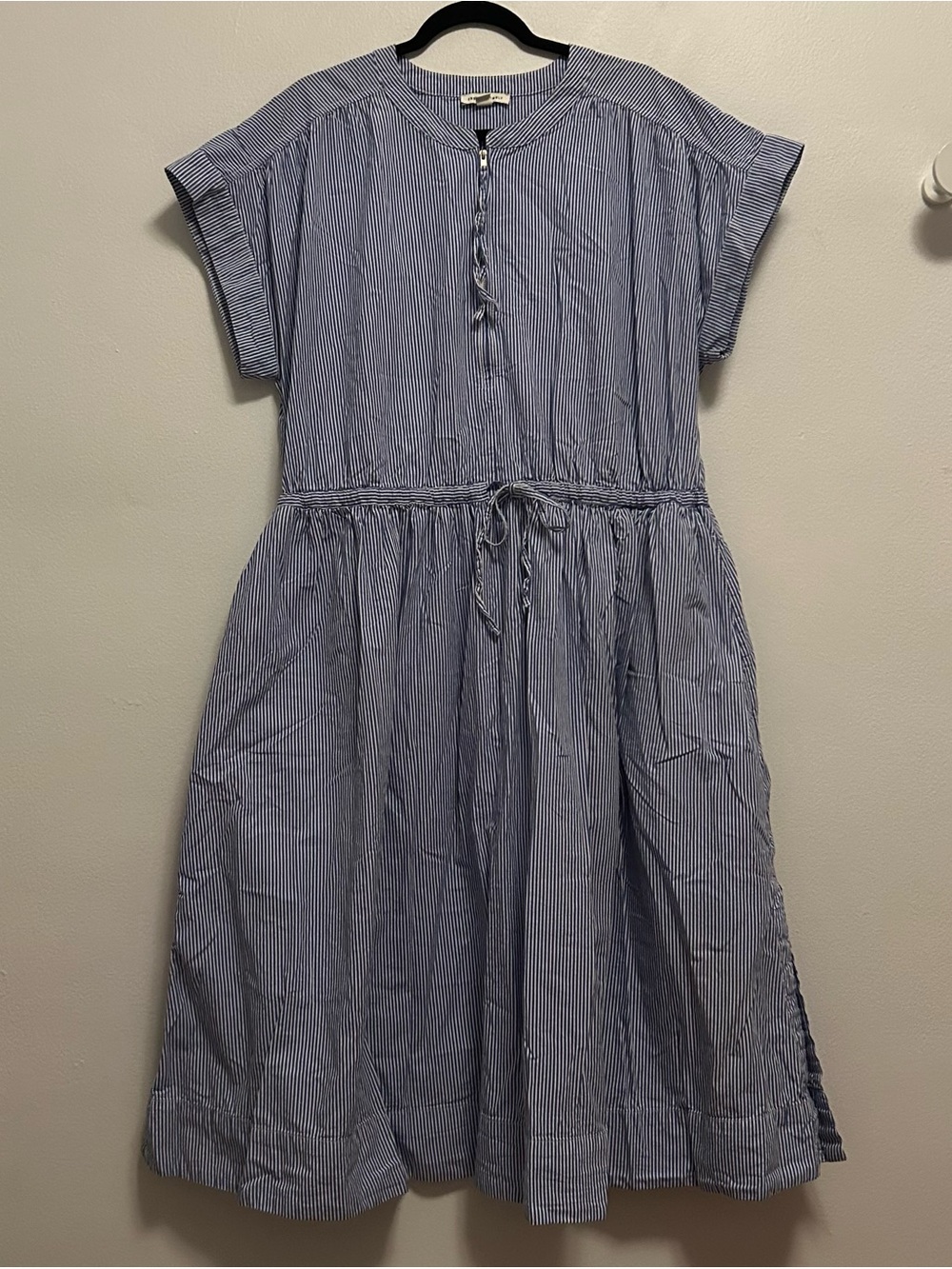 Free Assembly Blue & White Striped cotton Zip-Front dress with pockets